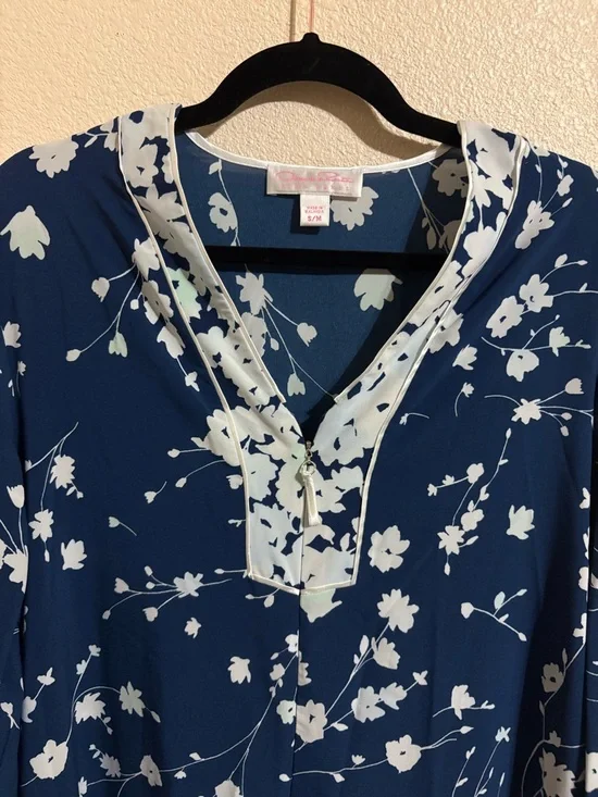 Oscar de la Renta Navy Blue Floral maxi lounge wear - Picture 4 of 6